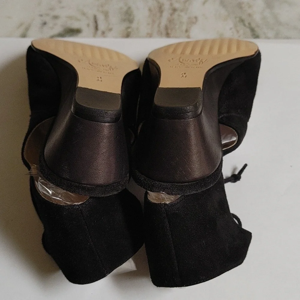 Amalfi By Rangoni Firenze Black Suede Wedge Lace Up Open Toe Ankle Sandals 8M